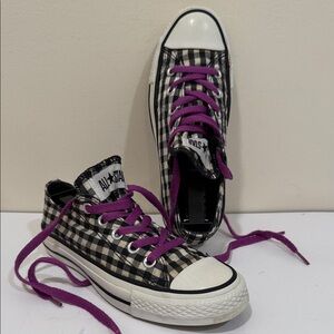 Converse Black and White Checkered Sneakers with Purple Laces (sz 6)